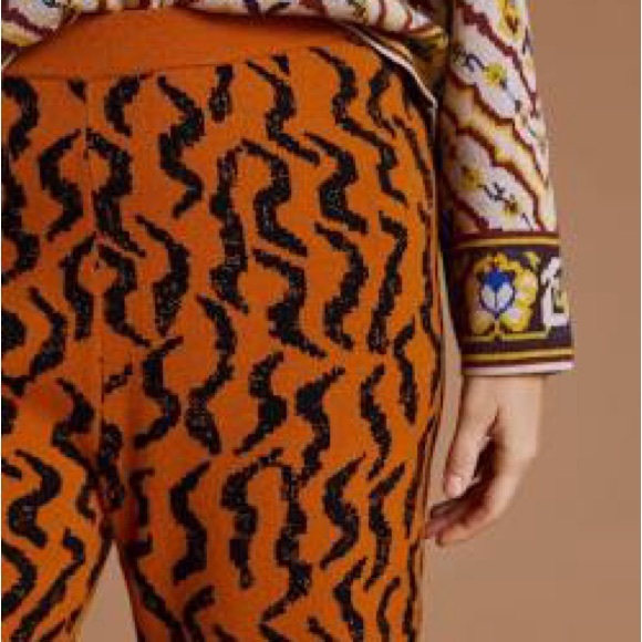 Anthropologie Knit wide leg pants orange and black-medium-NWT - Picture 4 of 9